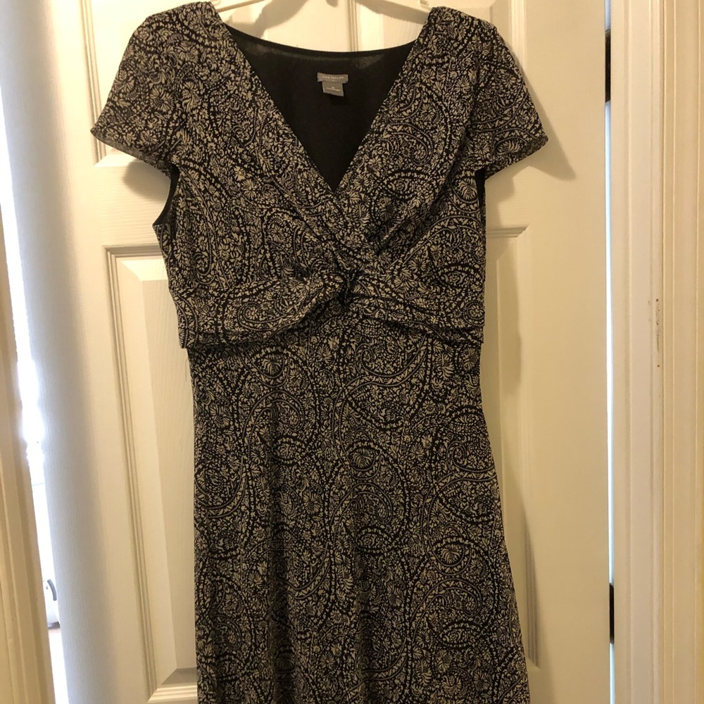 Ann Taylor black/ivory print dress size 16